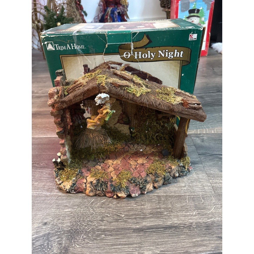 Vintage Trim a Home O Holy Night Nativity Stable‎ Manger Scene Christmas Decor
